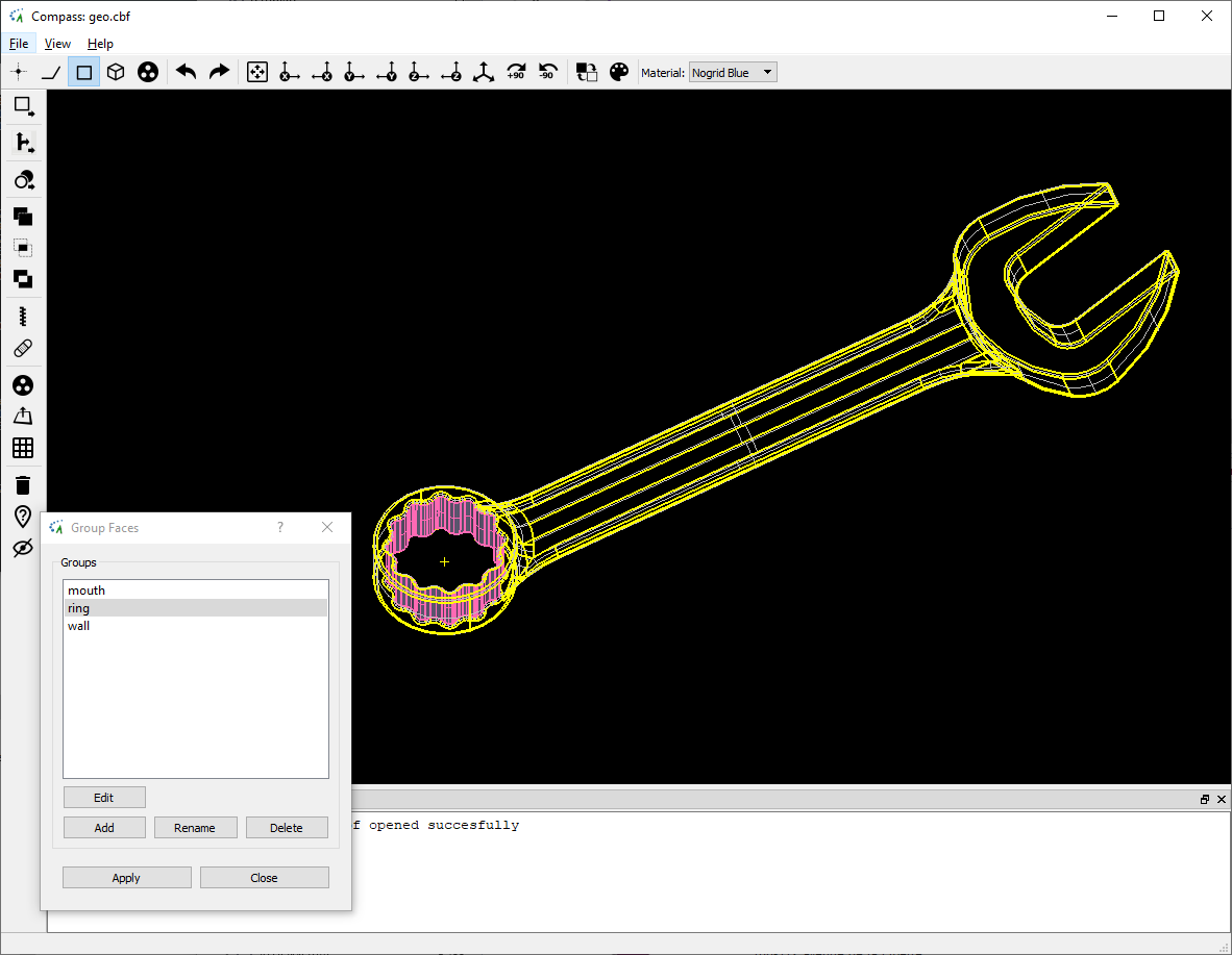 CAD model wrench tool meshing groups created in NOGRID's COMPASS
